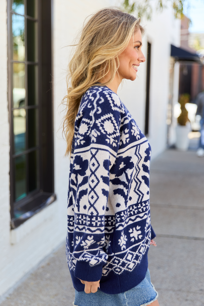Steff Navy Fair Isle Oversized Cardigan - Image 3