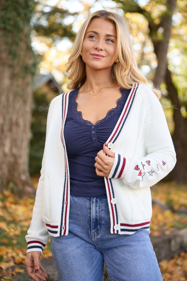 Brie Striped Trim Varsity Long Sleeve Cardigan FINAL SALE - Image 3