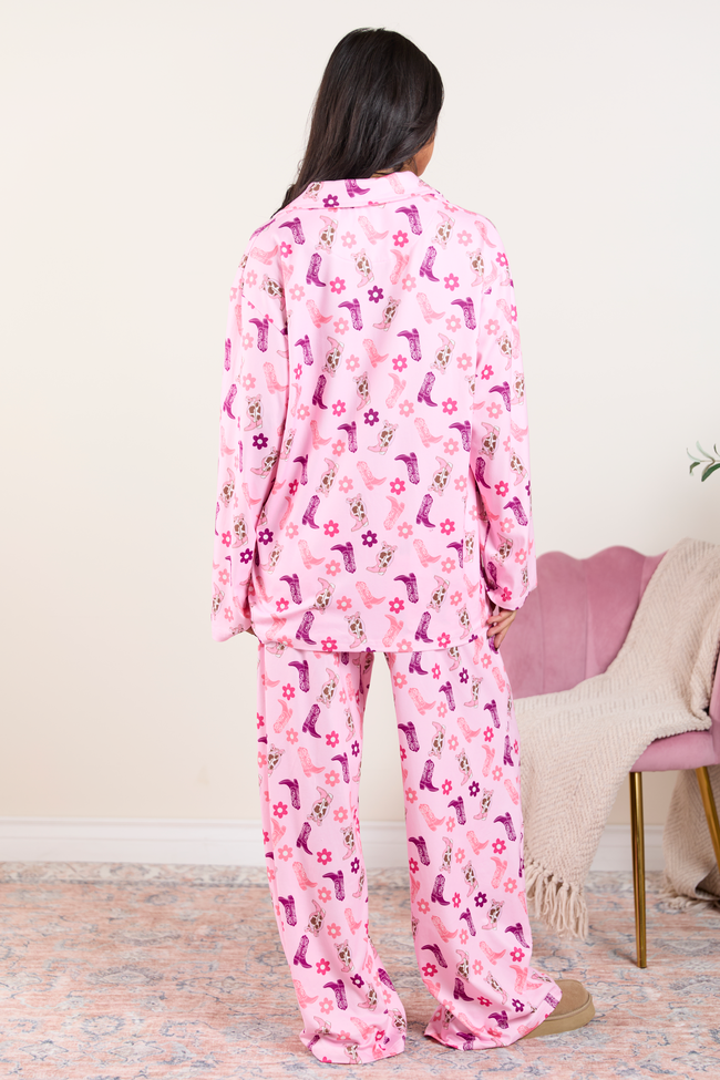 Brooke Pink Cowboy Boot Oversized Pajama Set - Image 5