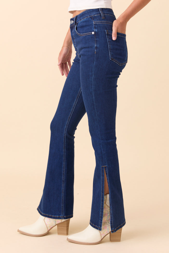 My Favorite Dark Blue Slit Hem Jeans