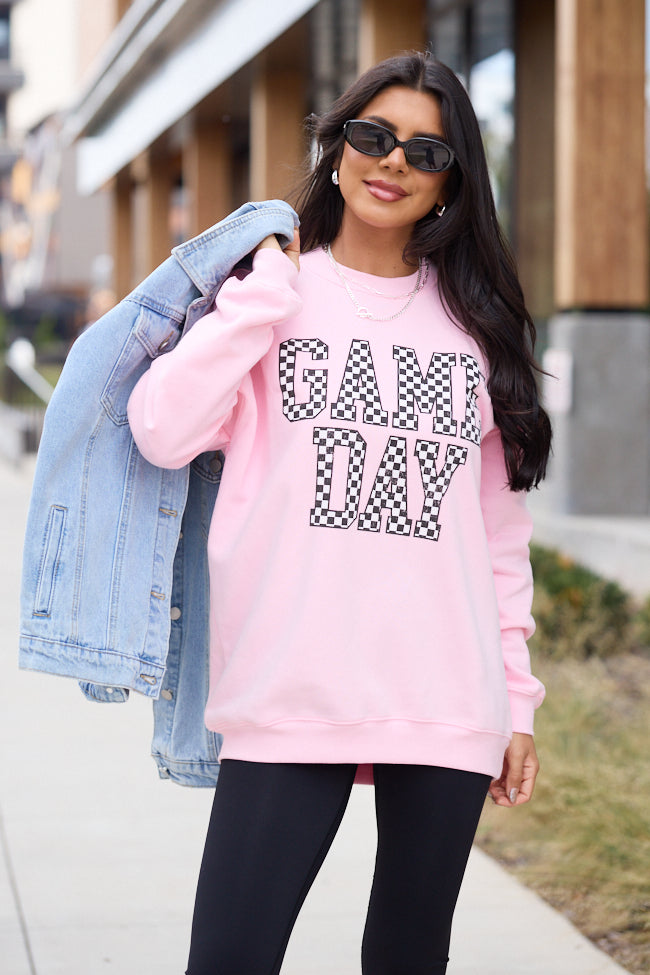 Checkered Game Day Light Pink Graphic Sweatshirt - Image 5