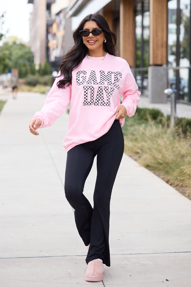 Checkered Game Day Light Pink Graphic Sweatshirt - Image 2