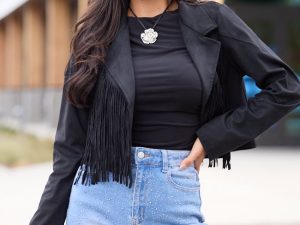 Christina Black Faux Suede Fringe Jacket