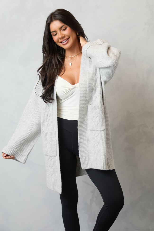 Aleah Grey Cable Sweater Coat