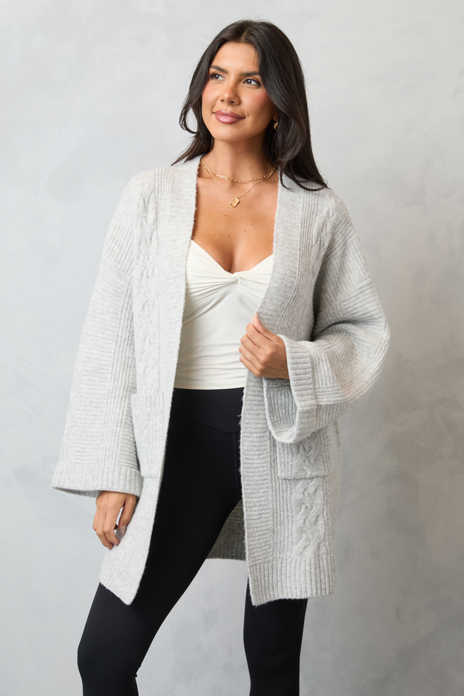 Aleah Grey Cable Sweater Coat - Image 3
