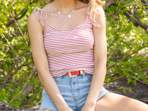 Taste Of Freedom Red and Cream Tie Strap Ribbed Stripe Tank FINAL SALE