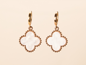 Tilly Clover White Huggie Earrings