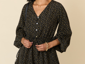 Love Over Fear Black Ditsy Floral Romper FINAL SALE