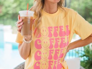 Coffee Repeat Smiley Yellow Graphic Tee FINAL SALE