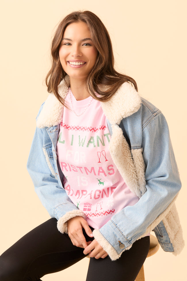 All I Want For Christmas Is Champagne Light Pink Graphic Tee - Image 10