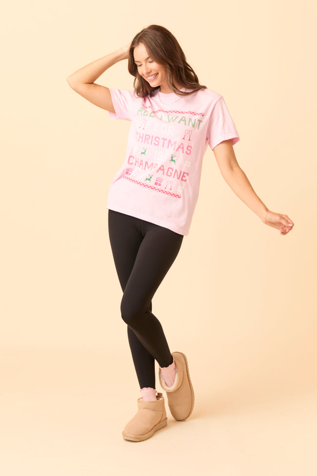 All I Want For Christmas Is Champagne Light Pink Graphic Tee - Image 7