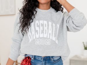 Baseball Mom Block Light Grey Graphic Sweatshirt