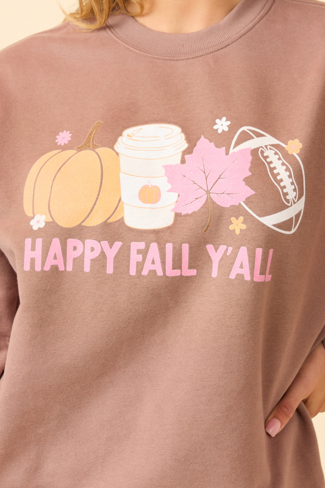 Happy Fall Y'all Mocha Graphic Sweatshirt - Image 4