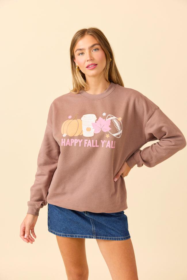 Happy Fall Y'all Mocha Graphic Sweatshirt - Image 5