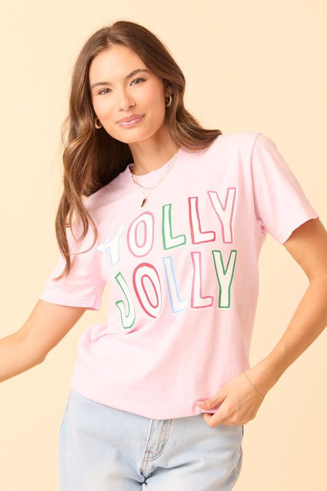 Holly Jolly Light Pink Graphic Tee - Image 2