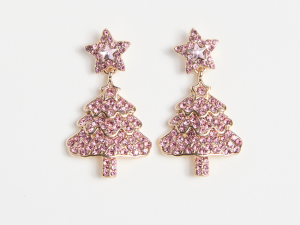 Pink Crystal Christmas Tree Earrings