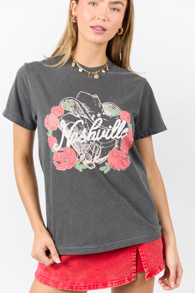 Nashville Vintage Rose Dark Grey Graphic Tee - Image 4