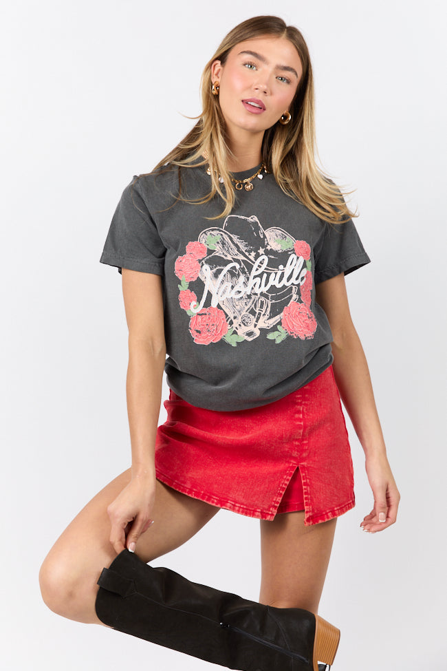 Nashville Vintage Rose Dark Grey Graphic Tee - Image 3