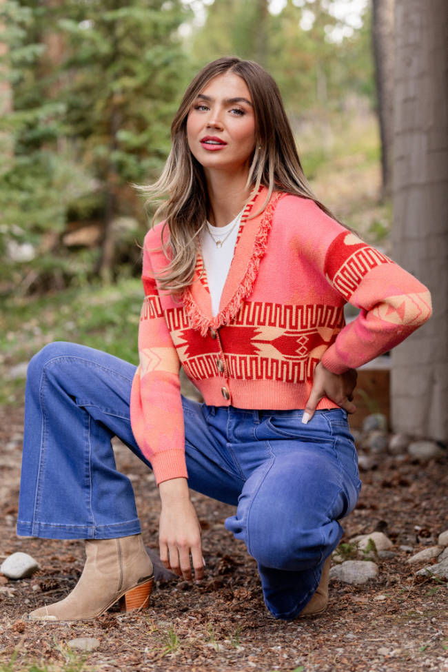 Zendaya Pink Fringe Print Cardigan FINAL SALE