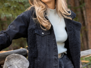 Picking Sides Black Wash Sherpa Detail Oversized Denim Jacket