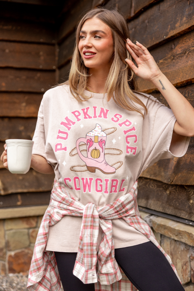 Pumpkin Spice Cowgirl Taupe Oversized Graphic Tee